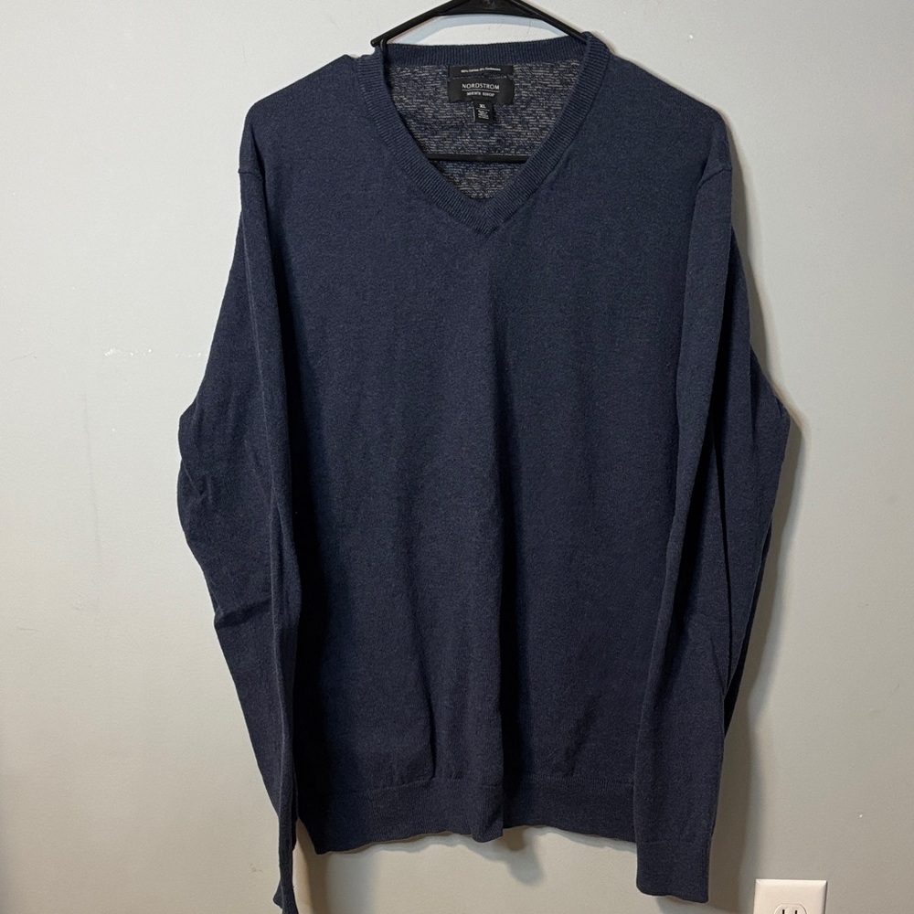 Nordstrom Men's Cotton‎ Cashmere Deep Blue V-Neck Sweater